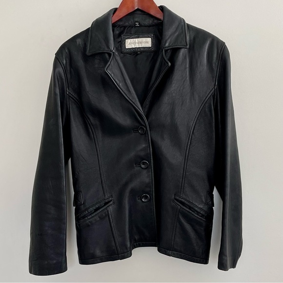 Vintage Leather Black Blazer Trench Jacket Buttery Soft - Picture 8 of 15